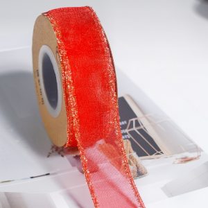Gold-fringe organza ribbon
